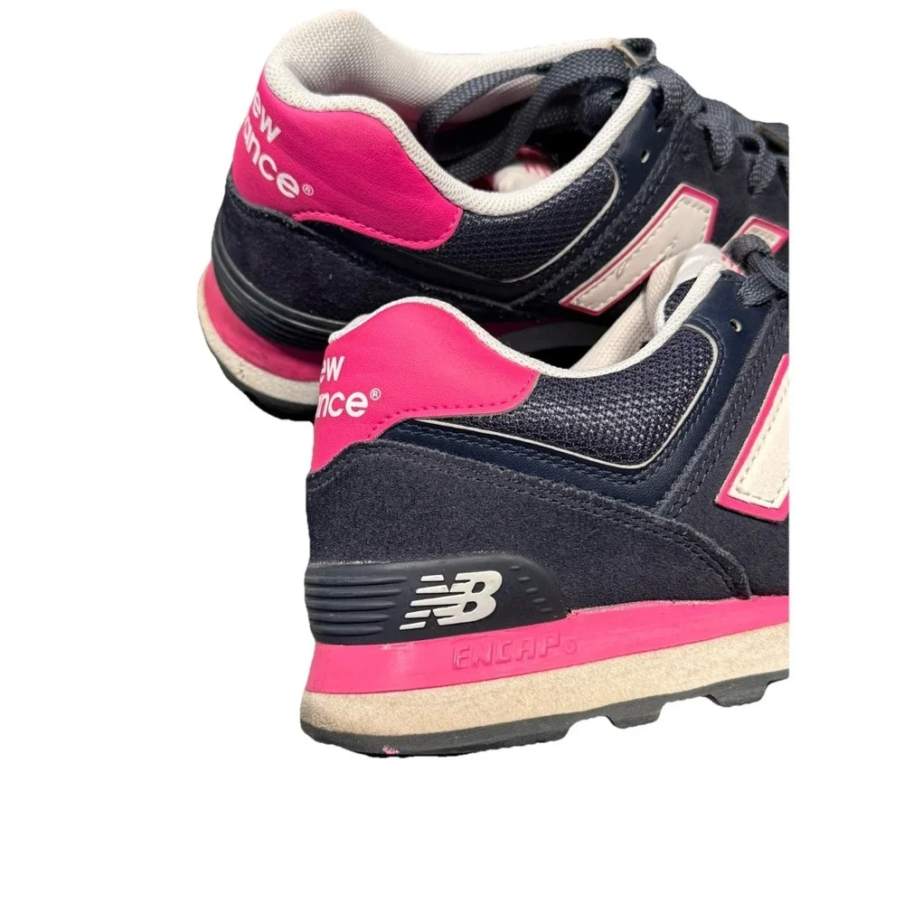 New Balance 574 Navy Pink Platform Liftstyle‎ Shoe WL574ZCB Women 9 Excellent